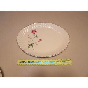 Unbranded White Serving Platter with Pink Rose Design 12"